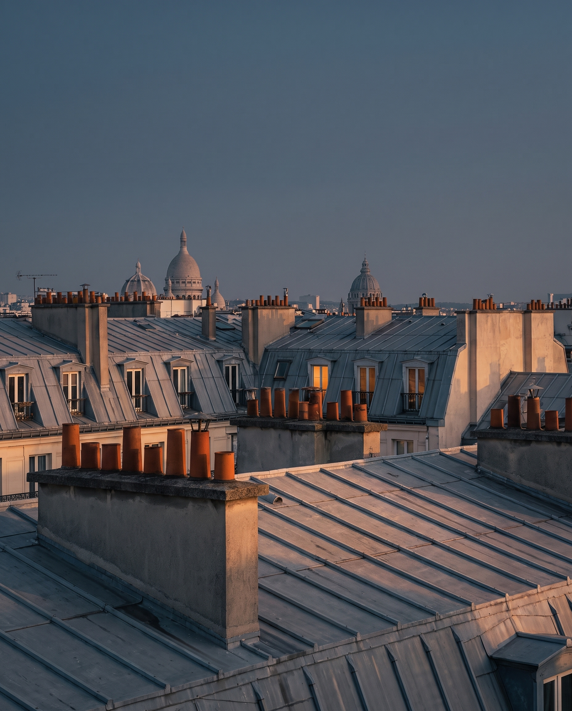 Telhados de Paris ao anoitecer